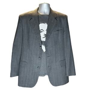 Vintage Andre Villard Gray Pin Stipe Wool Blend Sports Coat Size 40R
